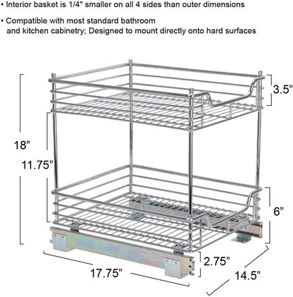Household Essentials Glidez Multipurpose Chrome-Plated Steel Pull-Out/Slide-Out Storage Organizer for Cookware and Bakeware - 2-Tier Design - Fits Standard Size Cabinet or Shelf, Chrome