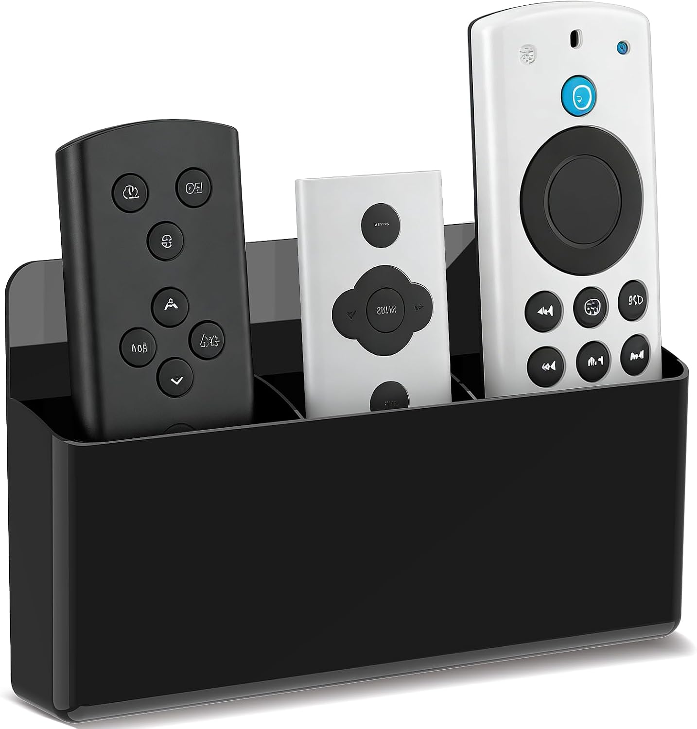 DRQ 2-Pack Remote Control Holder, Adhesive Wall-Mount Remote Holder, Black | TV controller organizer doubles as a wall pen holder for desk accessories and small-item storage at home, office, or school.