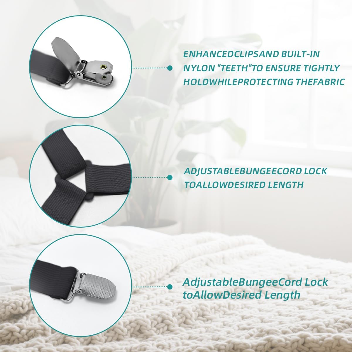Bed Sheet Retainer Straps,Elasticated Adjustable Mattress Fitted Sheet Clips,Sheet Holder and Mattress Firm and Tight,for Anti-Slip and Anti-Wrinkle Sheets,Suitable of Mattresses,White