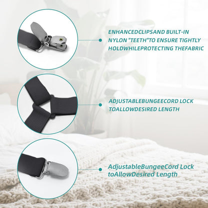 Bed Sheet Retainer Straps,Elasticated Adjustable Mattress Fitted Sheet Clips,Sheet Holder and Mattress Firm and Tight,for Anti-Slip and Anti-Wrinkle Sheets,Suitable of Mattresses,White