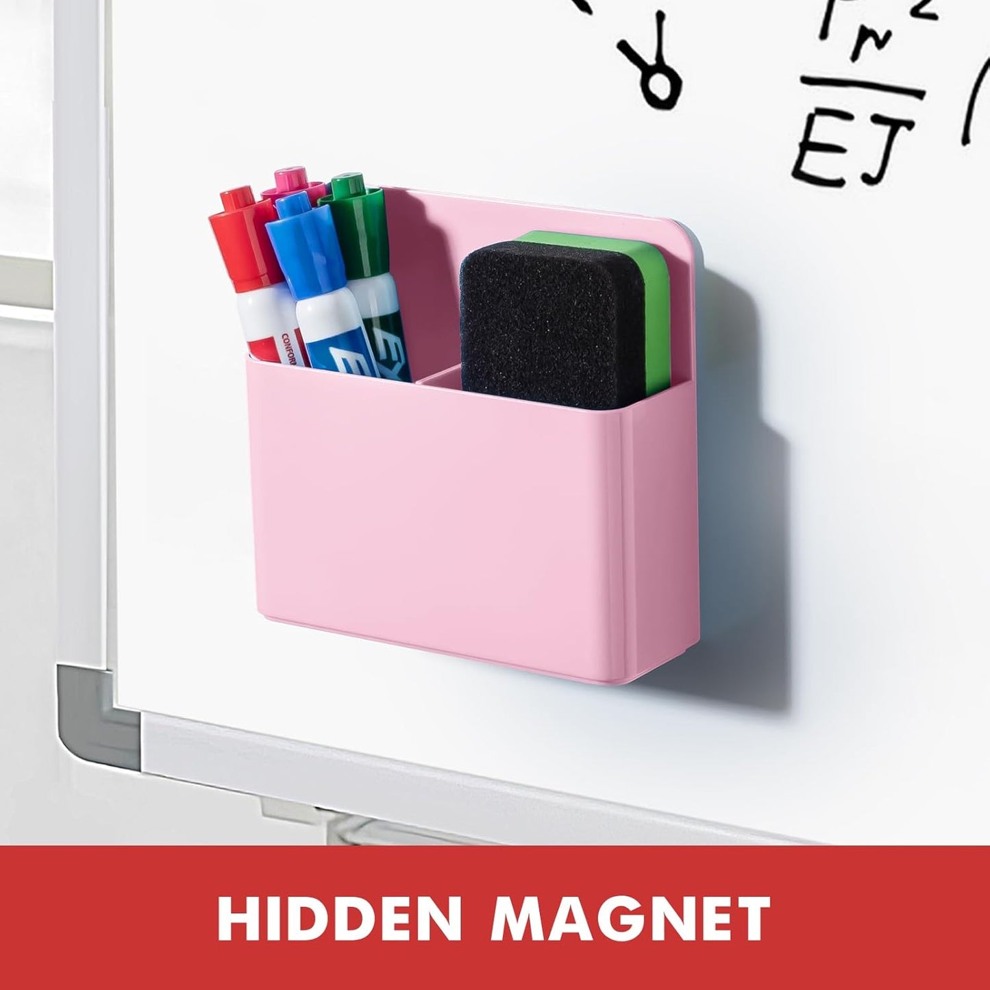 BEYGORM Plastic Magnetic Pen Holder, Powerful Magnet, 2 Pack | Classroom Must Haves, Dry Erase Marker Holder for Whiteboard, School Locker Organizer, Pencil Cup for Refrigerator(Black)