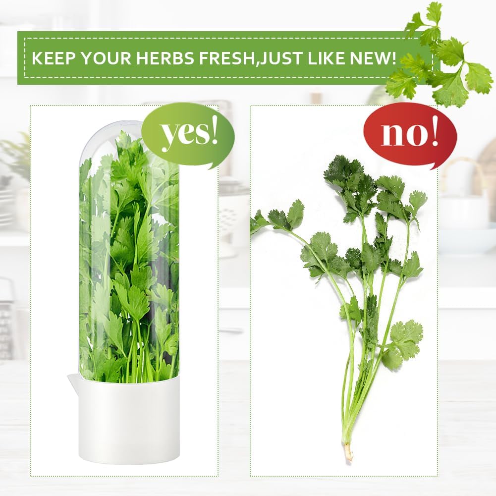 Fresh Herb Keeper for Refrigerator, Clear Herb Saver Pod Vegetable Preservation Storage Container for Cilantro Parsley Asparagus Mint, Extends Freshness Up to 2-3 Weeks(Herb Keeper 3 pcs)