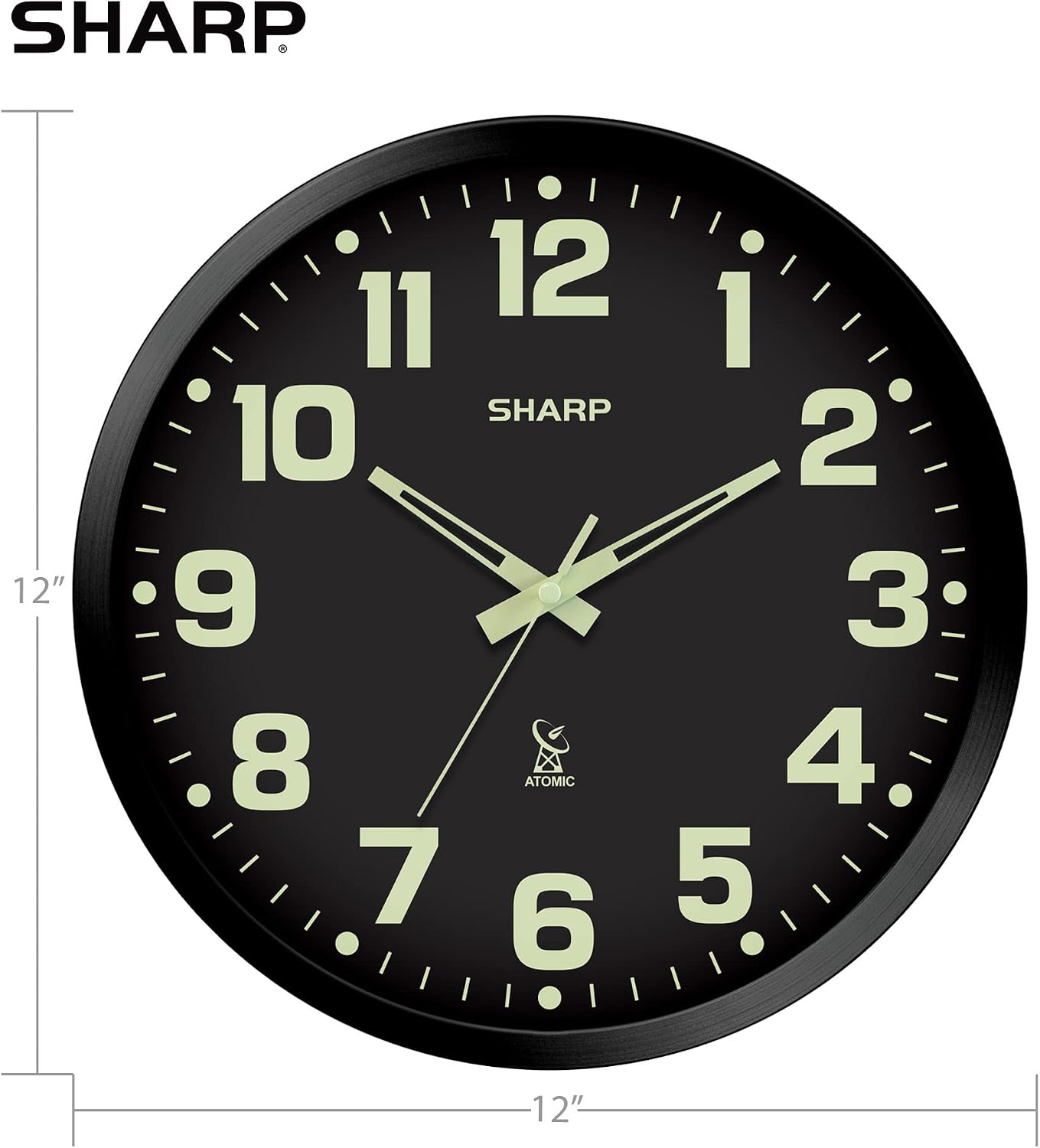 Sharp 12-Inch Atomic Wall Clock, Battery Operated, White with Black Frame | Self-setting atomic time; Easy-read analog face; Automatic time adjustment; Simple setup; Versatile home or office style