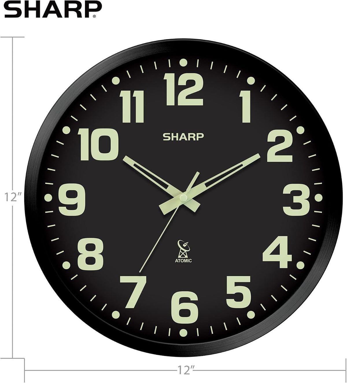 Sharp 12-Inch Atomic Wall Clock, Battery Operated, White with Black Frame