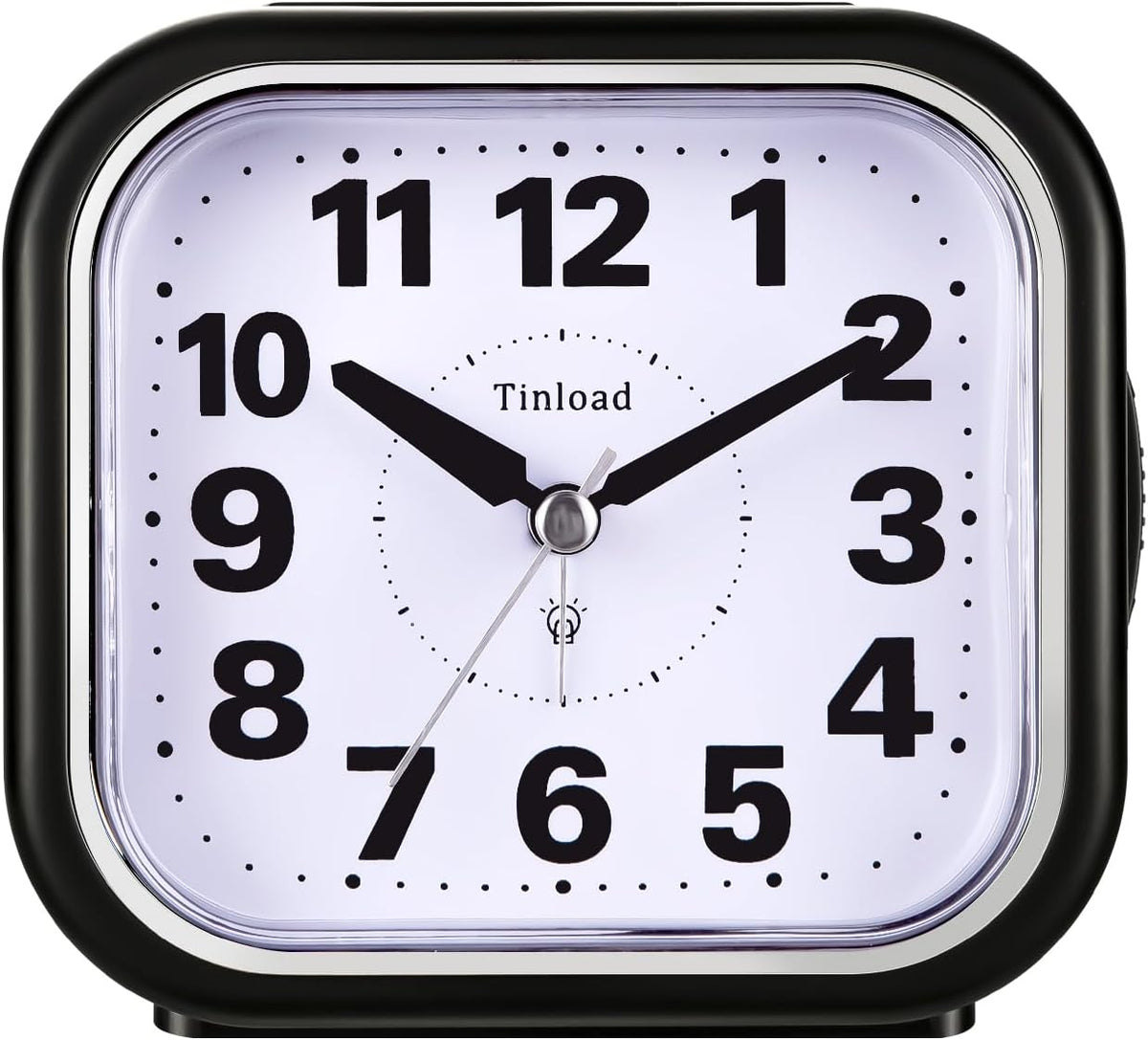 Tinload 4.3" No Ticking Analog Alarm Clock,Silent Readable for Seniors,Easy to Set,Gradual Rise Alarm,Big Numbers,On/Off Switch on Side,Gentle Wake,Snooze,Lighted on Demand,Battery Operated,Black