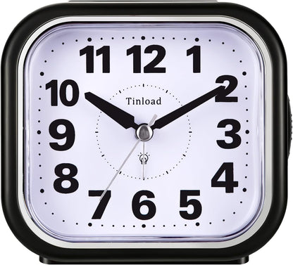 Tinload 4.3" No Ticking Analog Alarm Clock,Silent Readable for Seniors,Easy to Set,Gradual Rise Alarm,Big Numbers,On/Off Switch on Side,Gentle Wake,Snooze,Lighted on Demand,Battery Operated,Black