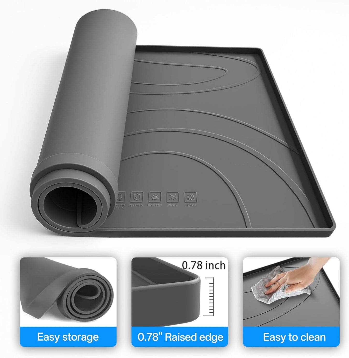 Washing Machine Drain Pan Silicone Mat,53.5x26.8inch Non-Slip Waterproof Washer Tray,Raised Edge Drip Mat for Under Dryer or Washer,Anti-Vibration,Floor Leak Protector for Laundry Room