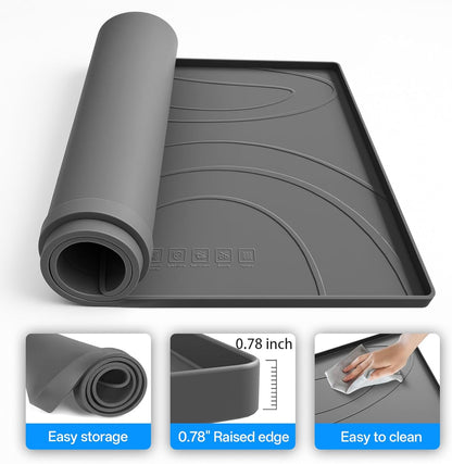 Washing Machine Drain Pan Silicone Mat,53.5x26.8inch Non-Slip Waterproof Washer Tray,Raised Edge Drip Mat for Under Dryer or Washer,Anti-Vibration,Floor Leak Protector for Laundry Room