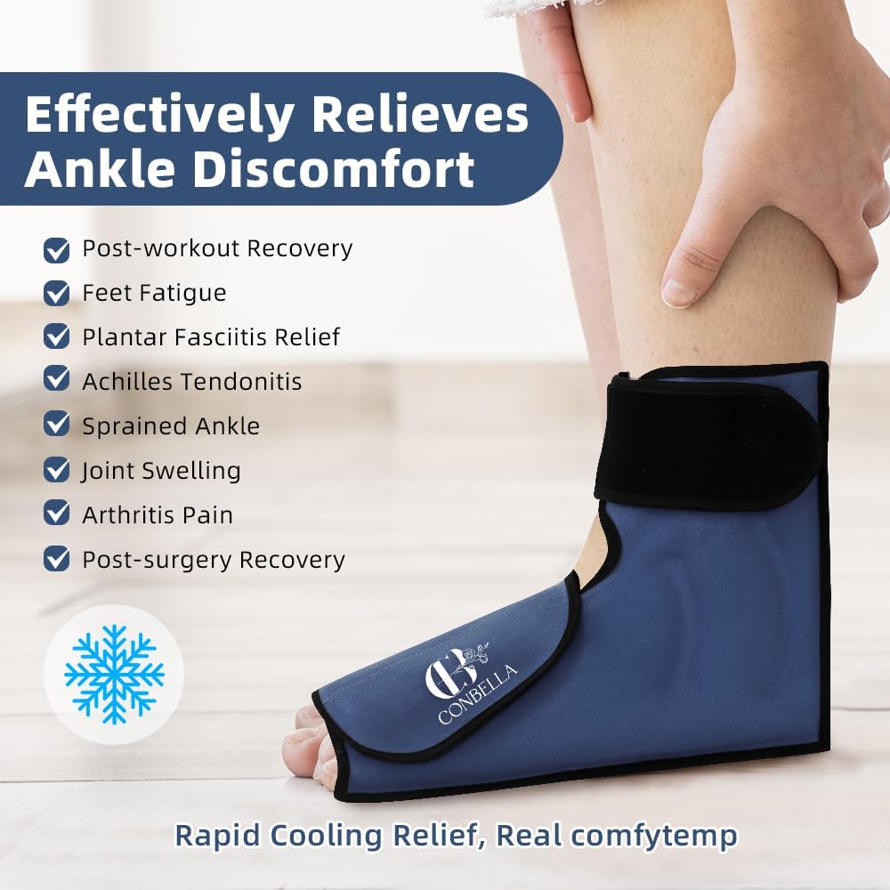 Ankle Ice Pack Wrap, Hot Cold Compress for Pain Relief, Purple | Reusable Cold Compress Sleeve for Sprains, Hot Cold Therapy - for Instant Recovery with Strap & Gel Packs