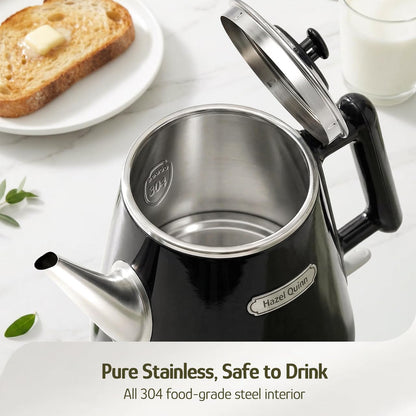 Hazel Quinn Electric Kettle, 1L/34oz Small Tea Kettle - Pearl White | 800W Fast Boil, 304 Stainless Steel Interior, Double-Wall Cool Touch, Gooseneck Spout, Auto Shut-Off, BPA-Free Cordless Home