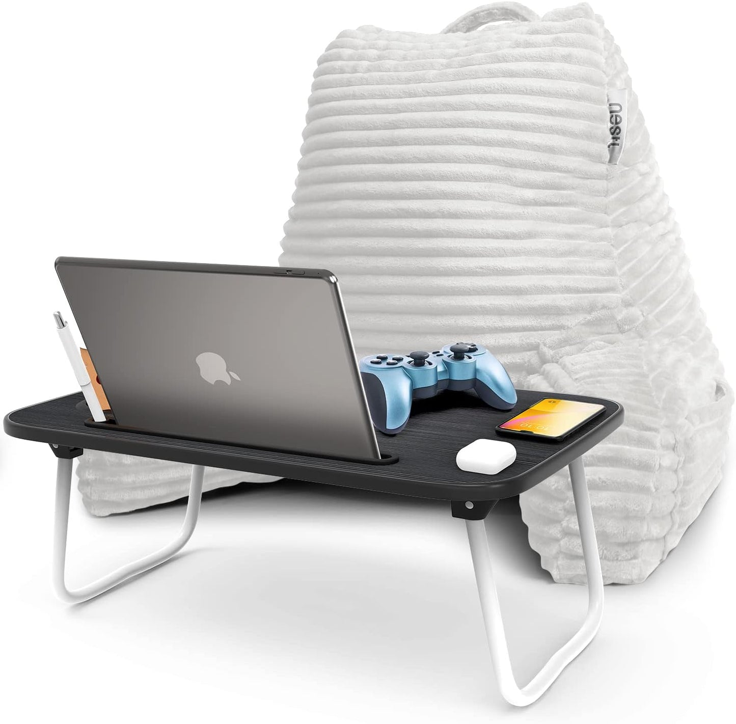 Nestl Reading Pillow with Shredded Memory Foam, Luxe Cut Plush Back Pillow for Sitting Up in Bed, Back and Arms Adjustable Support for Adult & Teens, Backrest Pillows with Washable Cover Dark Grey