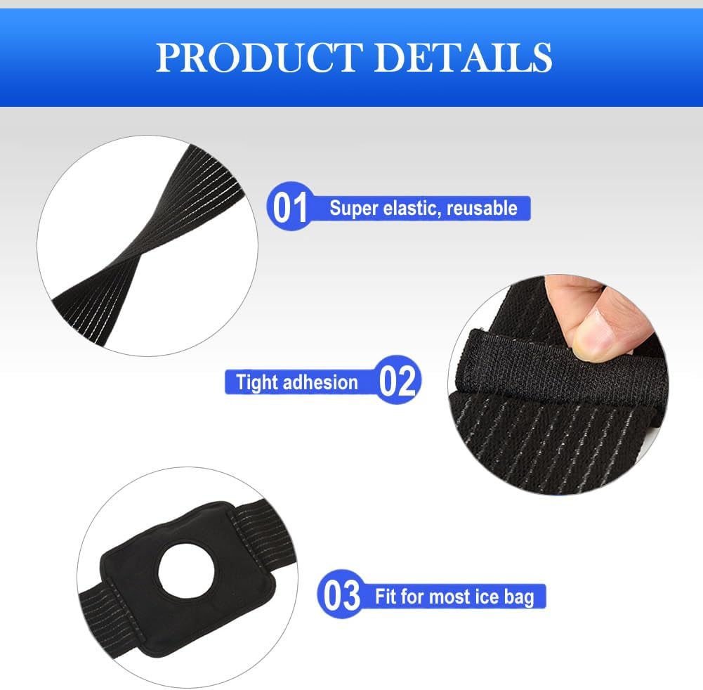 Ice Pack Strap, Extended Version Adjustable Support Wrap, Ice Pack Wrap Band, Ice Bag Strap, Multipurpose Elastic Hook and Loop Extension Strap, 42 inches