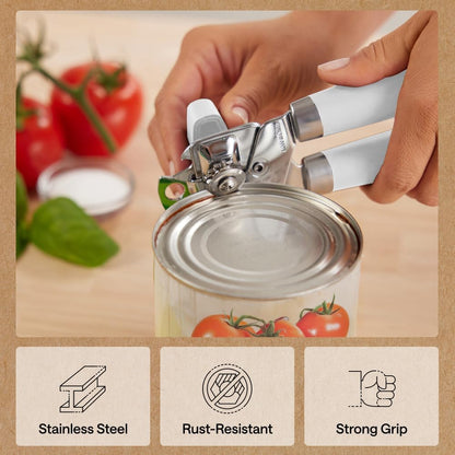 GORILLA GRIP Original Model Stainless Steel Smooth Edge Manual Can Opener and Bottle Openers, US Designed, Comfortable Handle, Oversized Handheld Turn Knob, Multifunctional Kitchen Tool, Gray