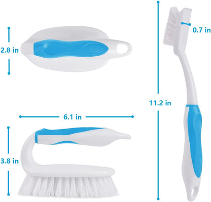 Scrub Brush Set, 4 Pack Deep Cleaning Brush Kit, Green | 2 Scrub Brush, 2 Tile & Grout Brush with Built-in Scraper, Household Commercial Scrubber for Floor, Shower, Pool Wall, Tub