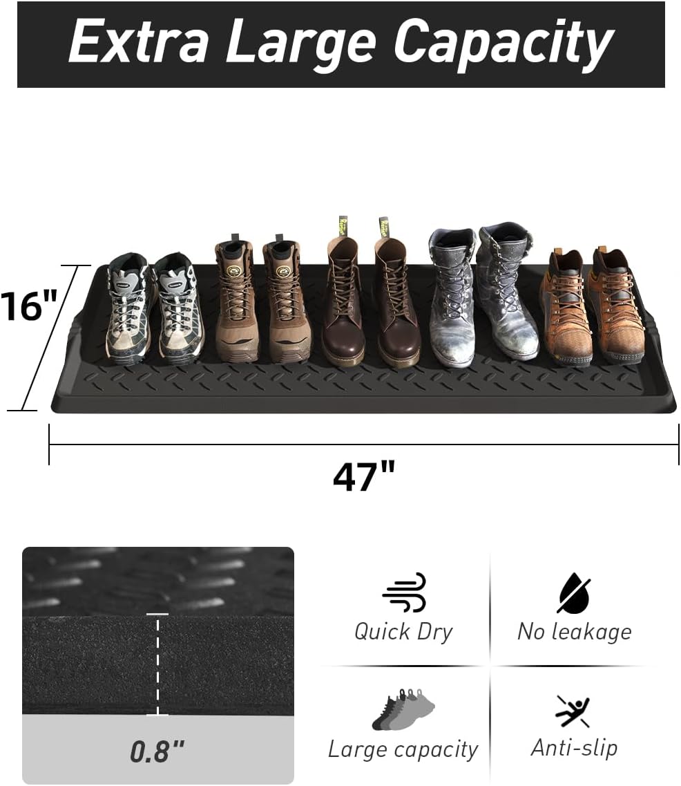 SUPENUIN Boot-Tray Heavy Duty Rubber Mat with Lip Waterproof Shoe Mat Tray for Entryway Indoor Outdoor Multi Use Catch All Trays Entryway Shoe Storage 16x27.5 Inches
