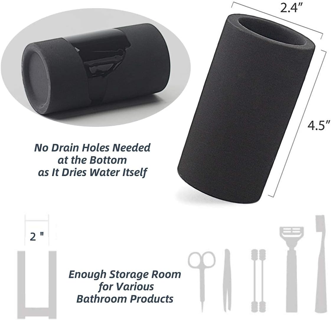 Fast-Drying Diatomite Toothbrush Holder - Bathroom Countertop Organizer Stand for Toothpaste, Makeup Brushes, Razors & Accessories (Dark Grey)