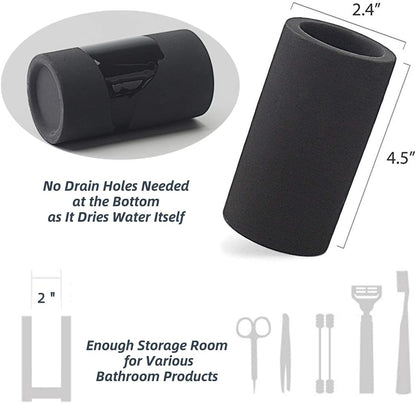 Fast-Drying Diatomite Toothbrush Holder - Bathroom Countertop Organizer Stand for Toothpaste, Makeup Brushes, Razors & Accessories (Dark Grey)