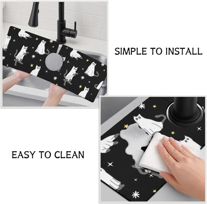 Light Brown White Checkered Kitchen Sink Splash Guard Faucet Mat,Faucet Non-Slip Absorbent Mat,Farmhouse Sink Splash Guard Behind Faucet for Kitchen Bathroom, 15"x5.5"