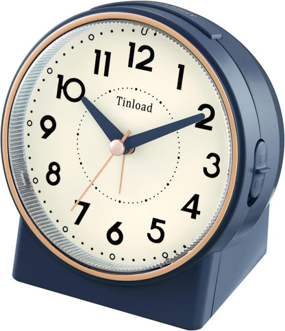 Tinload 4.3" No Ticking Analog Alarm Clock,Silent Readable for Seniors,Easy to Set,Gradual Rise Alarm,Big Numbers,On/Off Switch on Side,Gentle Wake,Snooze,Lighted on Demand,Battery Operated,Black