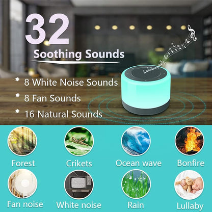 White Noise Machine with Night Lights, Sleep Sound Machine 32 Soothing Sounds for Baby Adults Kids Sleeping, Fan Wave Sound Lullaby, Timer and Memory Feature, RGB Color Touch Table Lamp