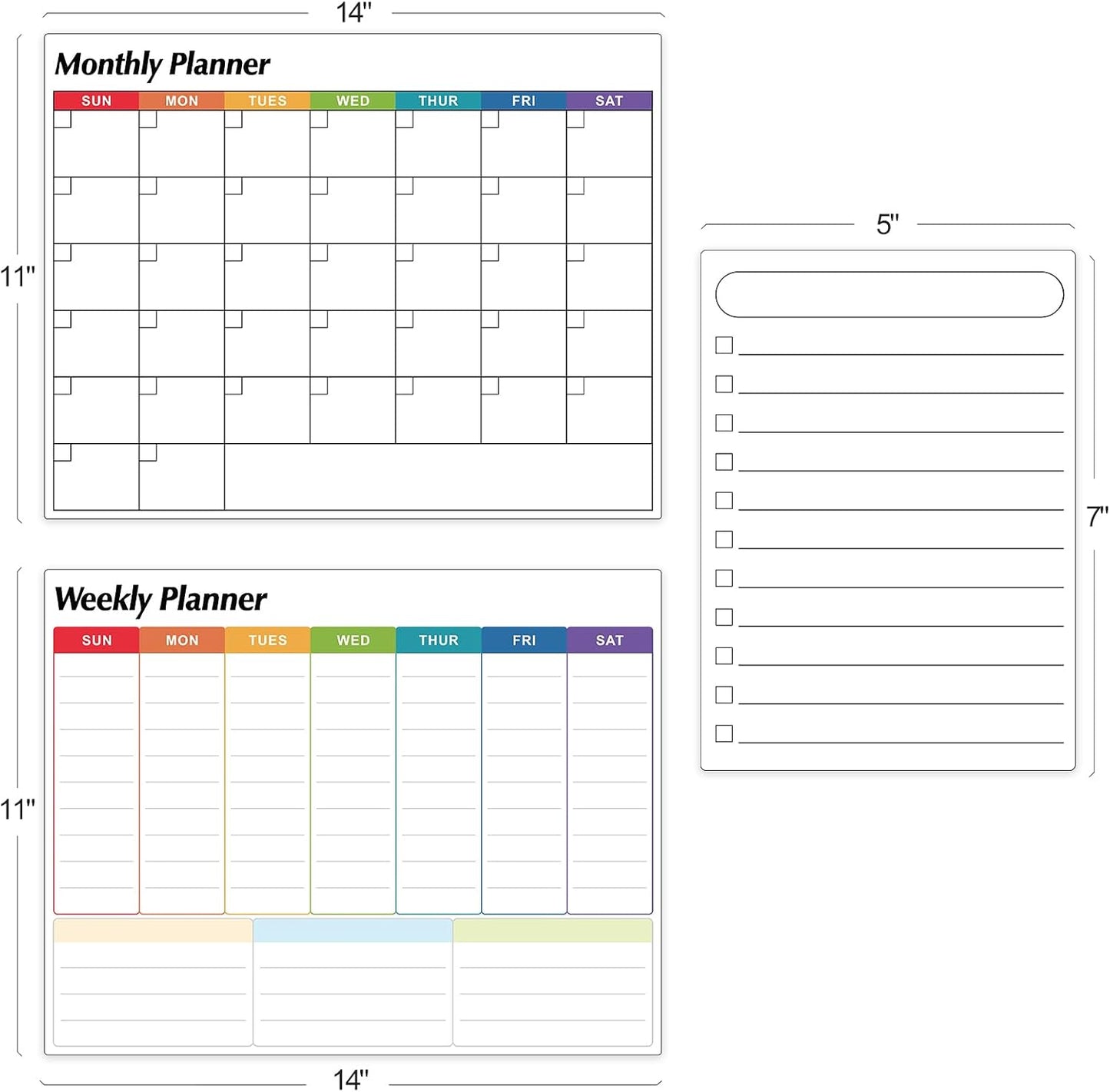 Dry Erase Magnetic Calendar for Refrigerator, 3 Pack- Monthly & Weekly & Daily Planner Magnet Whiteboard for Fridge Wall Door - Shopping, Meal/Menu, To Do List, Family Schedule Planning Board, 14"x11"