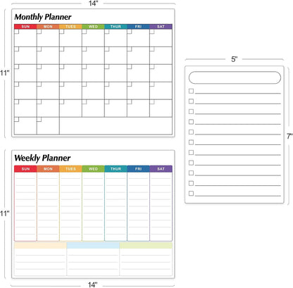 Dry Erase Magnetic Calendar for Refrigerator, 3 Pack- Monthly & Weekly & Daily Planner Magnet Whiteboard for Fridge Wall Door - Shopping, Meal/Menu, To Do List, Family Schedule Planning Board, 14"x11"