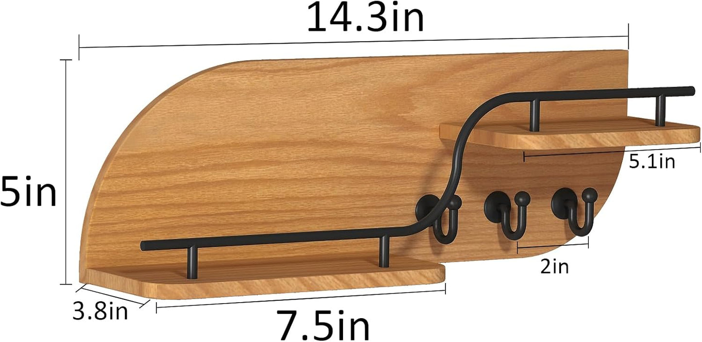 Key Holder for Wall, Decorative Key and Mail Organizer with 3 Metal Hooks and 2 Shelves, Wood Wall Mounted Key Rack for Entryway, White