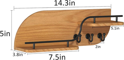 Key Holder for Wall, Decorative Key and Mail Organizer with 3 Metal Hooks and 2 Shelves, Wood Wall Mounted Key Rack for Entryway, White