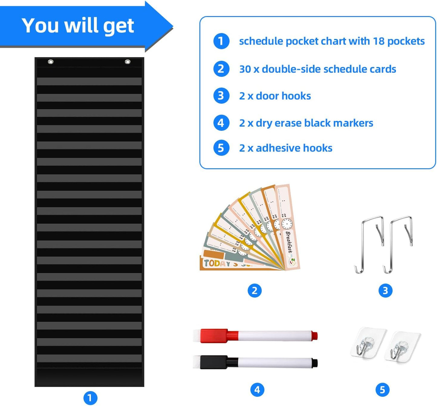 REGELETO X-Large Visual Schedule Chart for Students Chore with 92 Pieces Behavior Cards, Visual Behavioral Routine Chart for Students, Daily Schedule Board Learning Planners for Home School (X-Large)