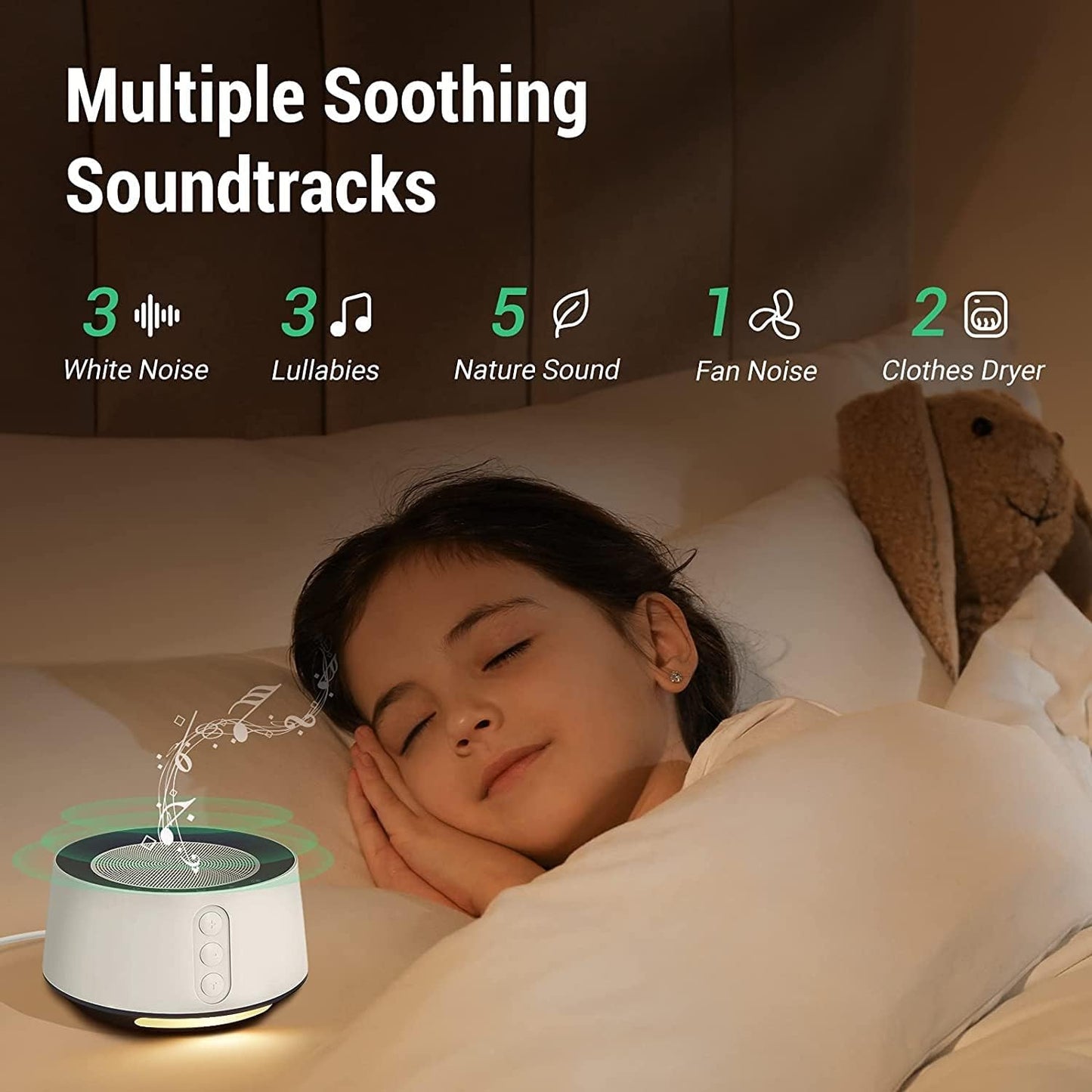 White Noise Sound Machine, Adjustable Baby Night Light for Sleeping,14 High Fidelity Sleep Machine Soundtracks,Timer and Memory Feature (White with Power Adapter)
