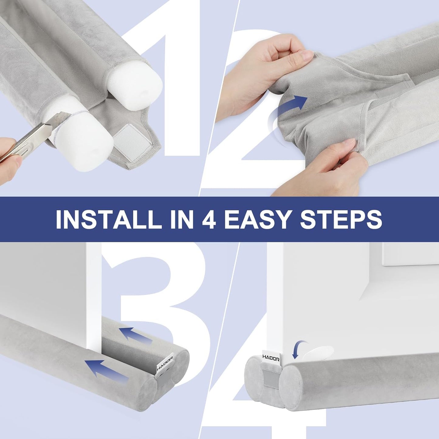 HADOR 30 Inch Door Draft Stopper, Fits 24-30" Doors, 0.5-1.7" Gaps, Gray | Double-Sided Under Door Gap Filler, Blocks Drafts, Dust, Light and Pet Hair, Easy Slide-On Fit, Machine Washable