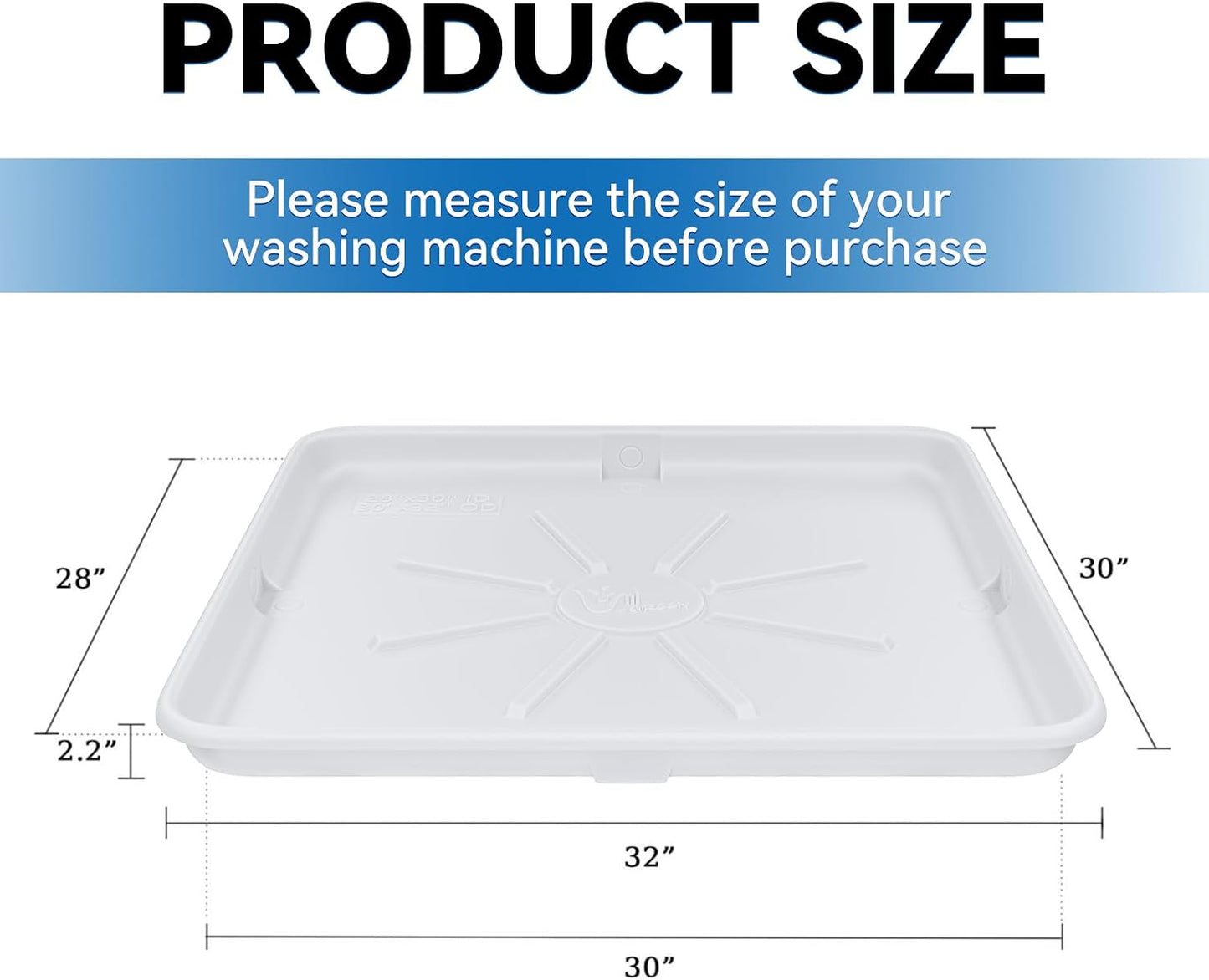 30x32inch Washing Machine Drain Pan, with Raised Edge, Black | Heavy Durable Plastic, with 1" Drain Fittings, Laundry Floor Protector, Waterproof Washing Machine Tray, Leak-Proof