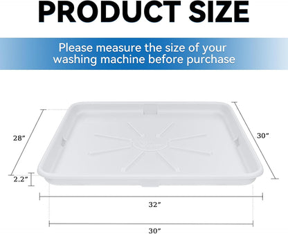 30x32inch Washing Machine Drain Pan, with Raised Edge, Black | Heavy Durable Plastic, with 1" Drain Fittings, Laundry Floor Protector, Waterproof Washing Machine Tray, Leak-Proof
