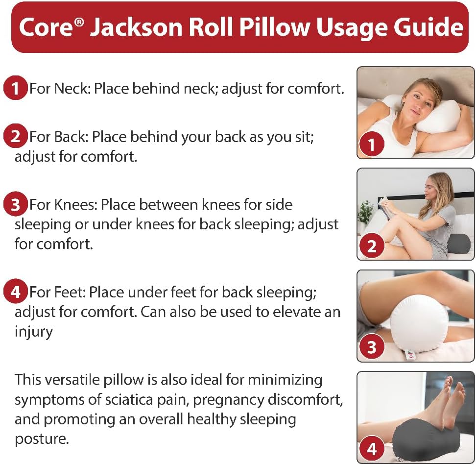 Core Jackson Roll Bolster Pillow for Neck, Back, Knee & Leg Support, WH