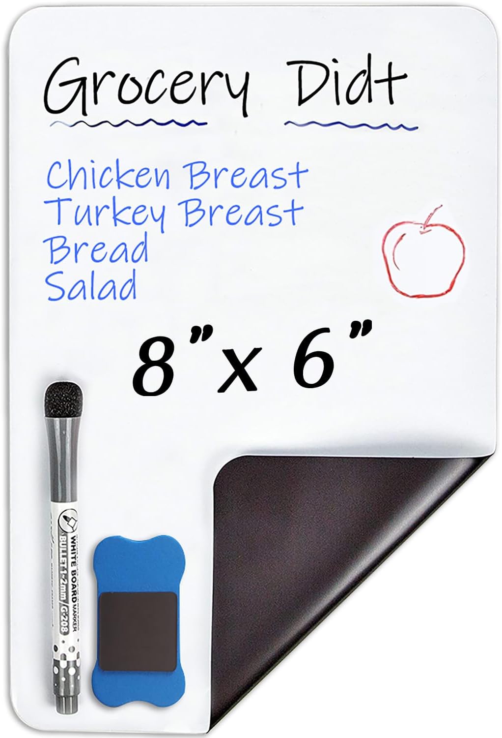 INMORVEN Small White Board Dry Erase Menu Planner, 8"x6" Magnetic Small Dry Erase Board for Fridge Grocery List, Refrigerator White Boards to Do List, with Markers and Eraser