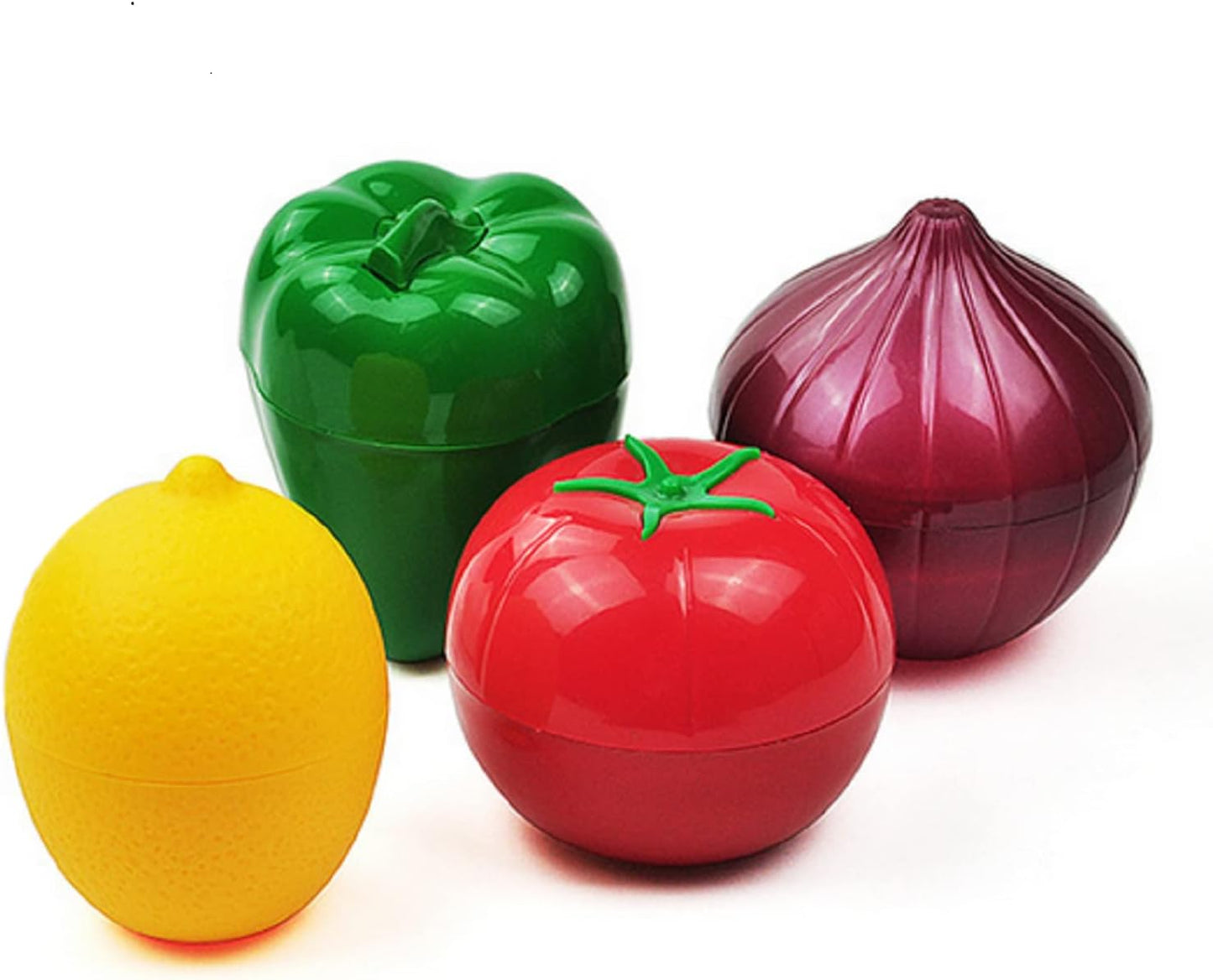 4 PCS Fruit & Vegetable Shaped Food Saver Storage Containers | Storage Holder Refrigerator Vegetable Crisper(Onion, tomato, lemon, green pepper)