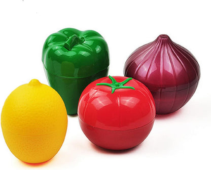 4 PCS Fruit & Vegetable Shaped Food Saver Storage Containers | Storage Holder Refrigerator Vegetable Crisper(Onion, tomato, lemon, green pepper)