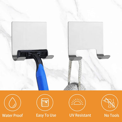 MOROBOR 4 Pcs Shower Squeegee Adhesive Hook, All-Purpose Scraper Holders Towel Hooks Stainless Steel Waterproof Storage Hook Bath Accessories for Kitchen & Bathroom（Black）