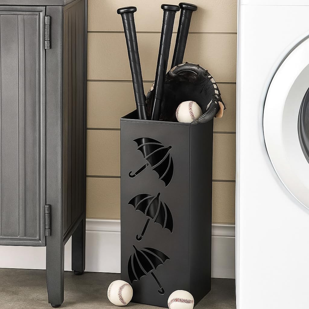 Okllen Metal Umbrella Holder, Square Umbrella Stand Rack for Entryway, 6.3" x 6.3" x 16.5", Black