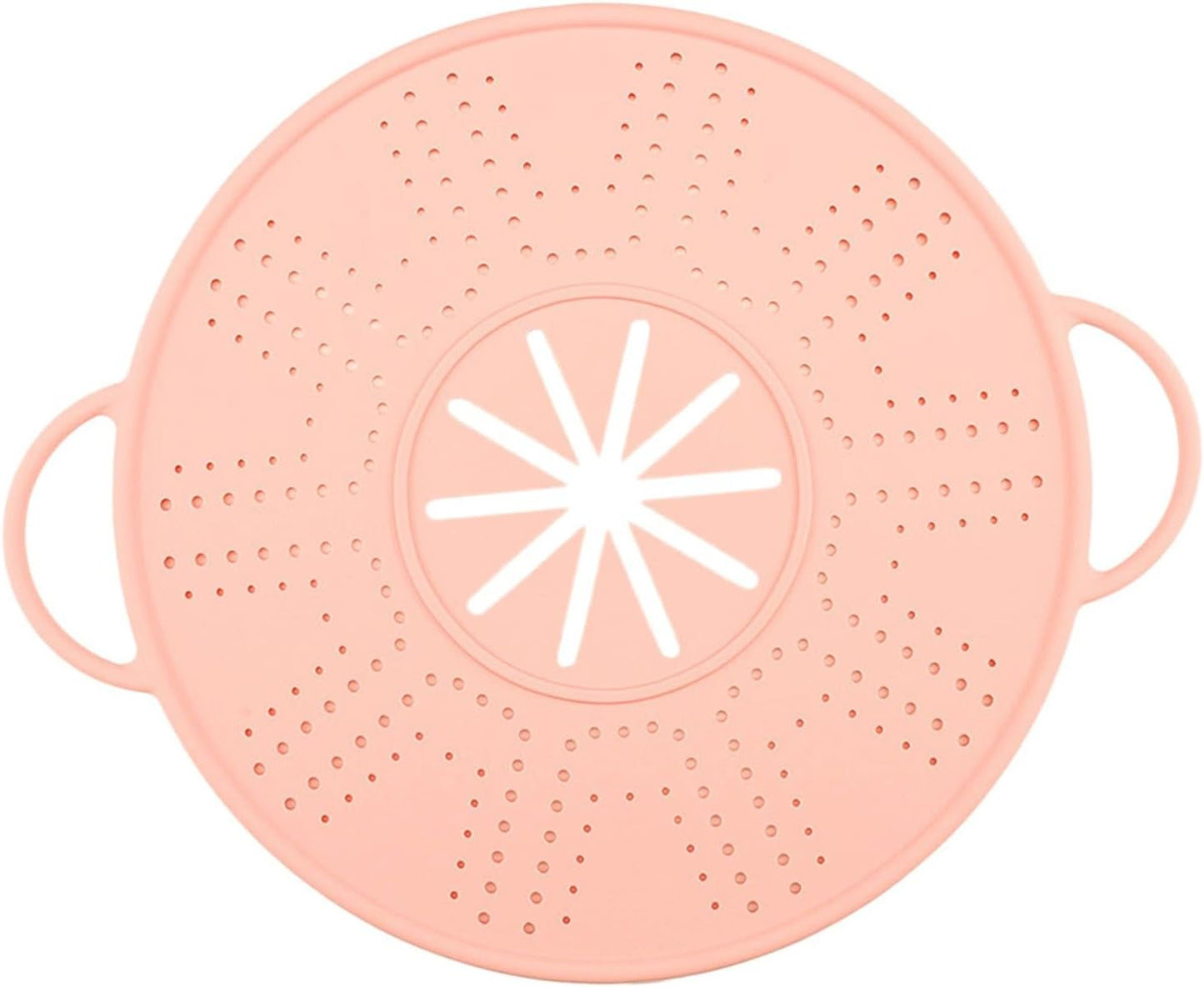 Spill Stopper Lid Silicone Pot Cover Splatter Screen Oil Guard Double Handle Anti Overflow Heat Resistant Mat with Steam Vent Suitable for Dail, White