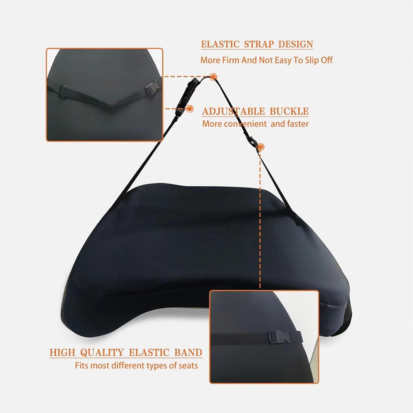 Super Cozy Lumbar Support Pillow for Car/Office Chair, 100% Memory Foam | Lumbar Pillow with Breathable Removable Cover, Ergonomic Design - Back Support for Back Pain Relief(Adjustable Strap, Black)