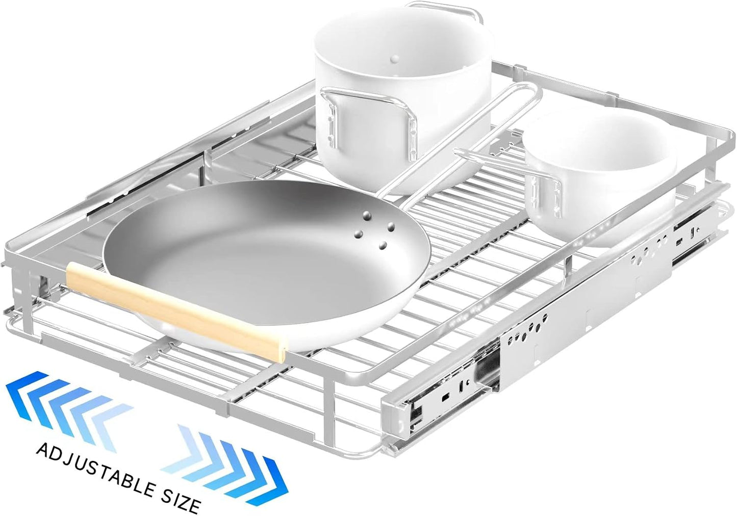 Pull Out Cabinet Organizer, 23~39.8" W x 22.5" D, 2 Pack | Expandable Pull Out Shelves for Kitchen Cabinets, Heavy Duty Stainless Steel Slide Out Pantry Shelves Sliding Shelf for Home
