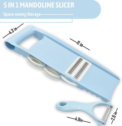 NACOLUS Handheld Mandoline Slicer for Kitchen, Vegetable Slicer Multi Blade Potato Chip, Veggie shredder, Vegetable Cutter, Julienne Shredder and peeler For Small Job In Kitchen Blue