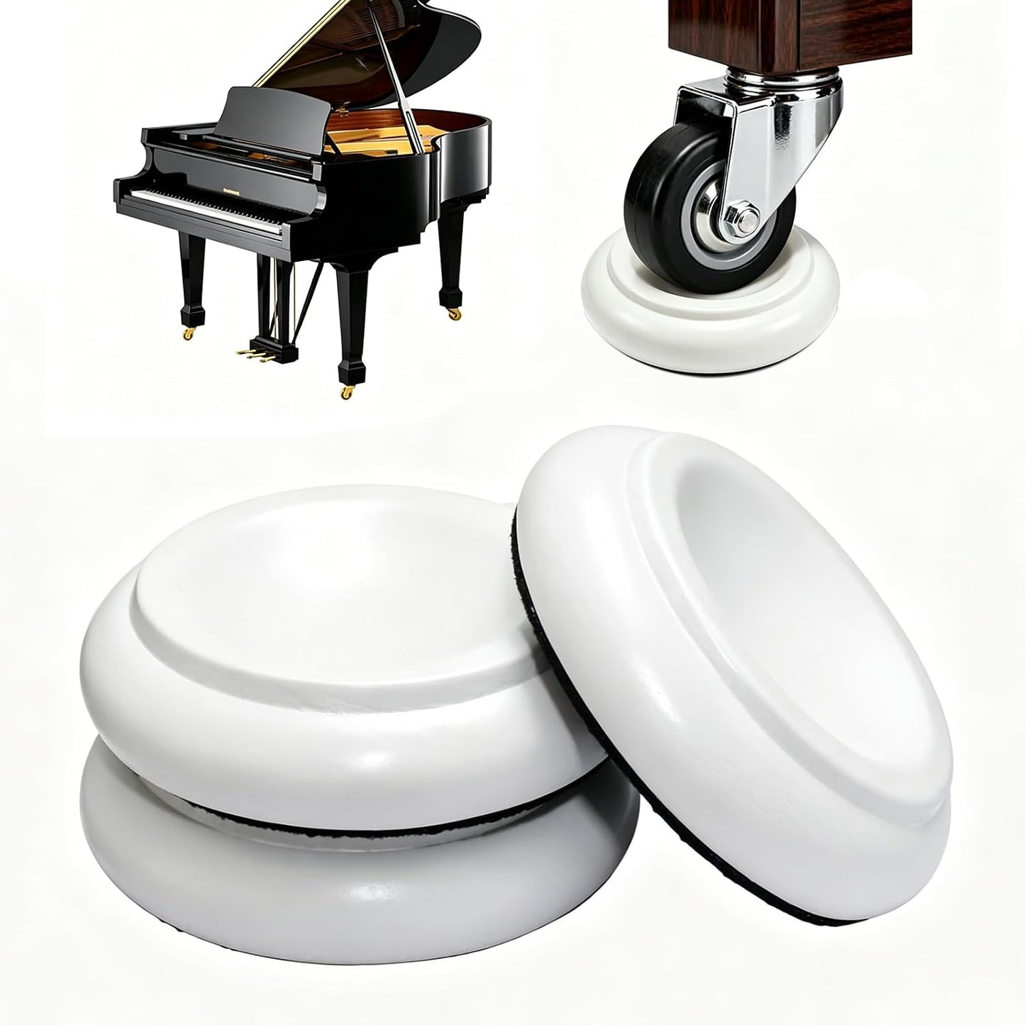 4 Pcs Solid Wood Upright Piano Caster Cups,Furniture Caster Cups,HilerPunk Sofas Beds Chairs Wheel Caster Cups Pads,with Non-Slip & Anti-Noise Felt Pads,for Hardwood Floor Protectors-Natural Wood