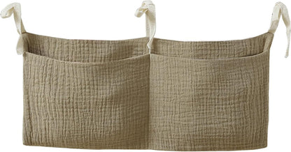 Bedside hanging bag for storing baby milk bottles and blankets - Baby diaper folding bed organizer bag - Brown
