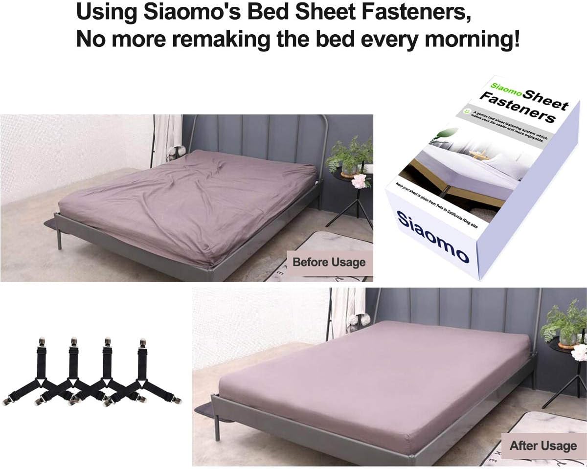 Bed Sheet Holders Straps Fasteners - 4 Pcs 3 Ways Sheet Fasteners Fitted Sheet Corner Grippers Holder Elastic Adjustable Sheet Clip Hooks Suspenders Straps(Black Triangle)