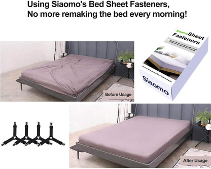 Bed Sheet Holders Straps Fasteners - 4 Pcs 3 Ways Sheet Fasteners Fitted Sheet Corner Grippers Holder Elastic Adjustable Sheet Clip Hooks Suspenders Straps(Black Triangle)