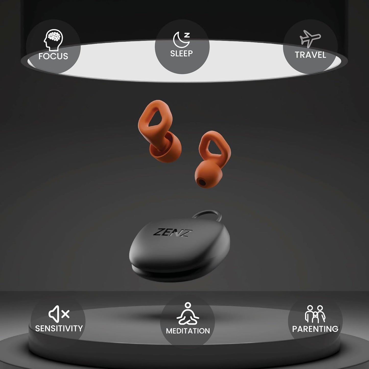 Zenz Unwind Ear Plugs for Sleeping Noise Reduction - Comfy Reusable Soft Silicone Earplugs for Focus, Study, Work - 8 Pair Eartips in XS/S/M/L - 27dB Hearing Protection with Storage Case - Onyx Black