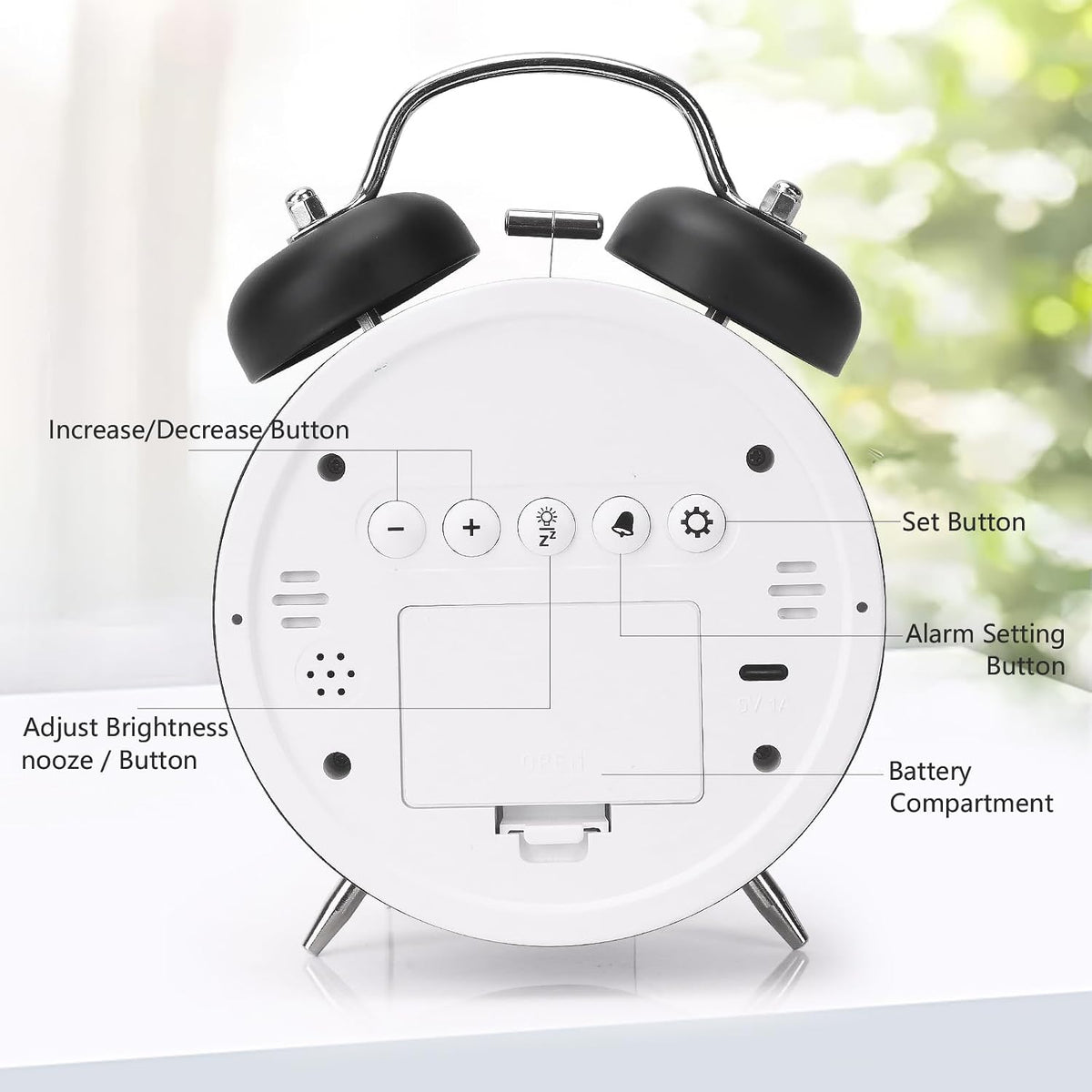 Digital Small Alarm Clock, 4.5 Inch Double Bell Electronic LED Alarm Clock