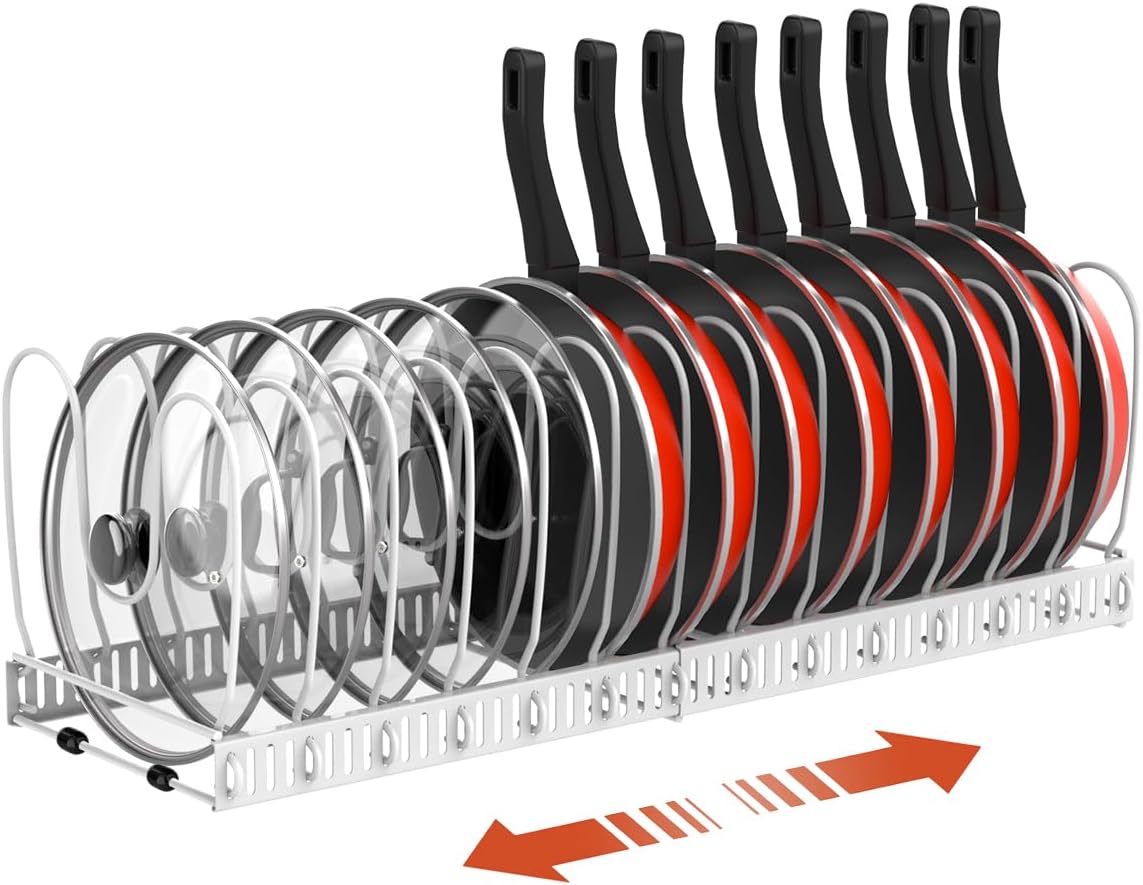 Housolution Pot and Pan Lid Organizer Holder Storage Rack, Black | 12"-23" Expandable, 14 Adjustable Dividers, Sturdy Metal Construction, Easy Assembly